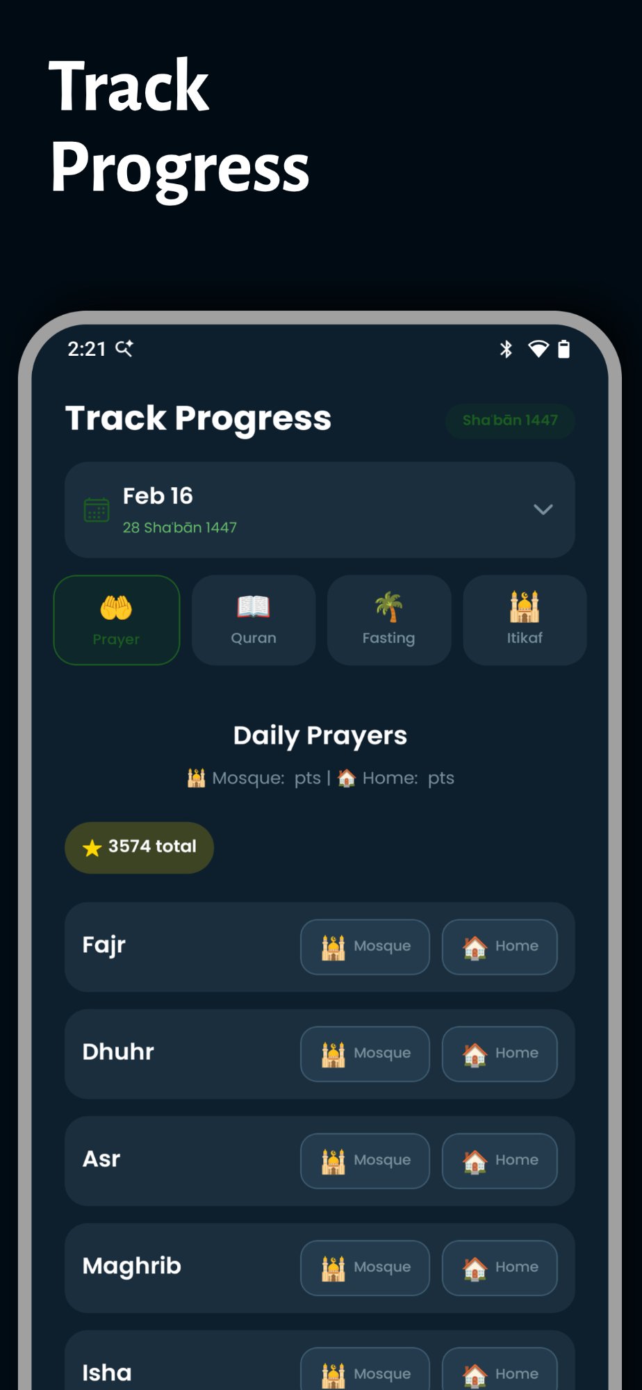 Track progress screen